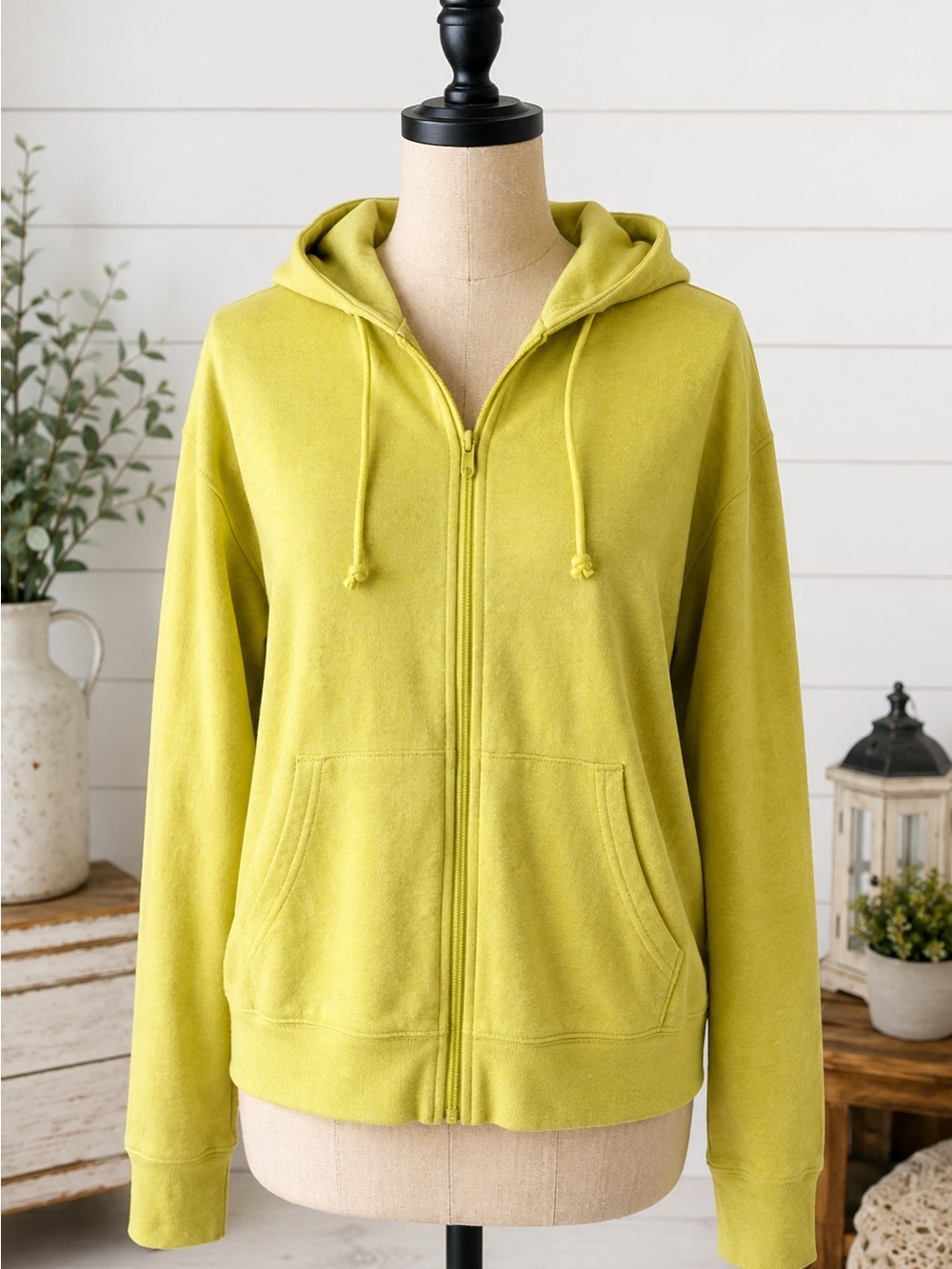 Old Navy Lightweight Mustard Yellow Hooded Full Zip Cotton Blend Jacket